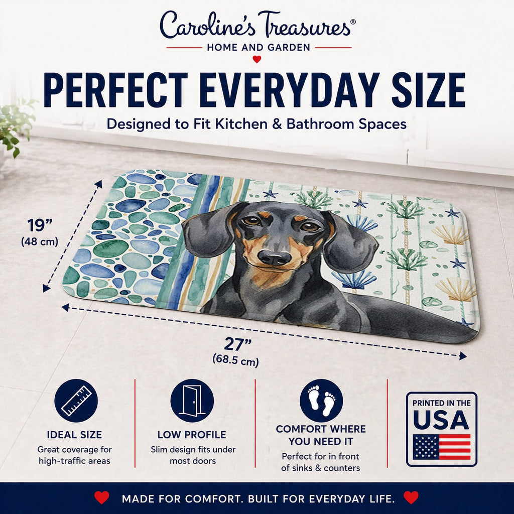 Black and Tan Dachshund Coastal Sea Glass Memory Foam Kitchen Mat Machine Washable Anti-Fatigue Cushion Comfort Bath or Kitchen Rug