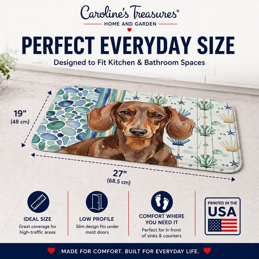 Chocolate and Tan Dachshund Coastal Sea Glass Memory Foam Kitchen Mat Machine Washable Anti-Fatigue Cushion Comfort Bath or Kitchen Rug