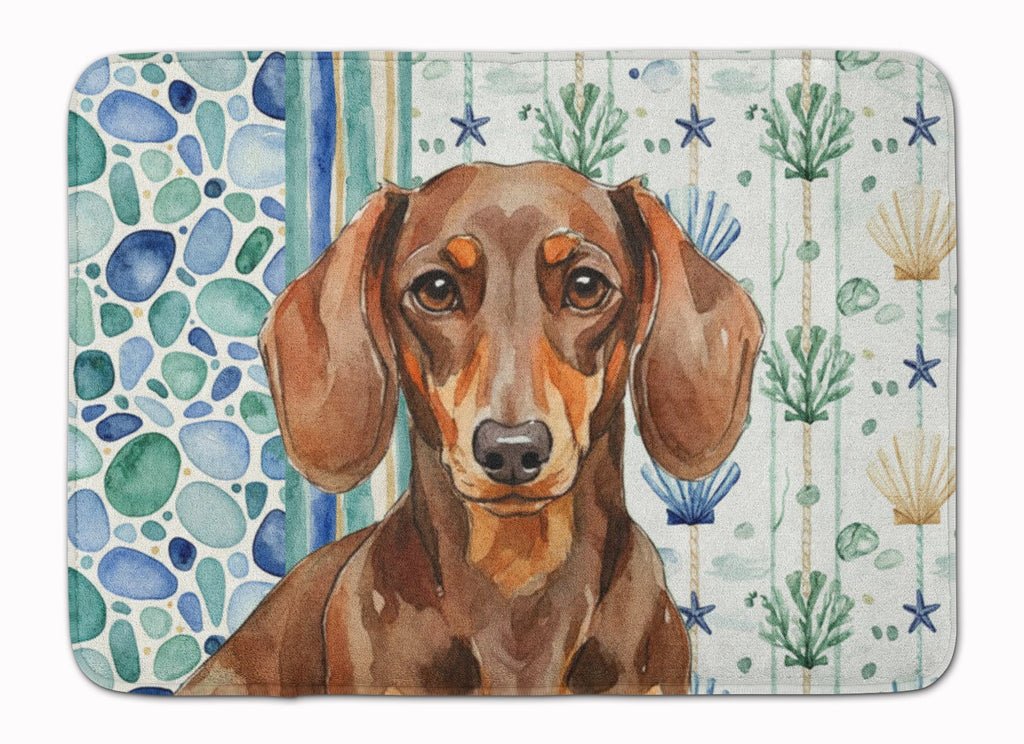 Chocolate and Tan Dachshund Coastal Sea Glass Memory Foam Kitchen Mat Machine Washable Anti-Fatigue Cushion Comfort Bath or Kitchen Rug
