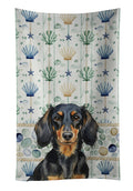Longhaired Black and Tan Dachshund Coastal Sea Glass Kitchen Towel Velour Plush Front and Cotton Loop Back Machine Washable
