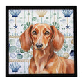 Red Brown Dachshund Coastal Sea Glass Framed Metal Print Bathroom, Kitchen, Office, Home Decor Wall Art Ready to Hang, Square, 8X8