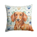 Red Brown Dachshund Coastal Sea Glass Decorative Throw Pillow 18x18 Indoor Outdoor Accent Cushion, Fabric Cover with Insert for Sofa, Bed, Porch & Living Room