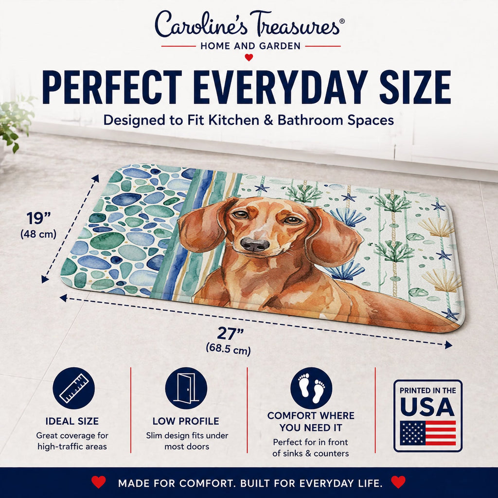 Red Brown Dachshund Coastal Sea Glass Memory Foam Kitchen Mat Machine Washable Anti-Fatigue Cushion Comfort Bath or Kitchen Rug