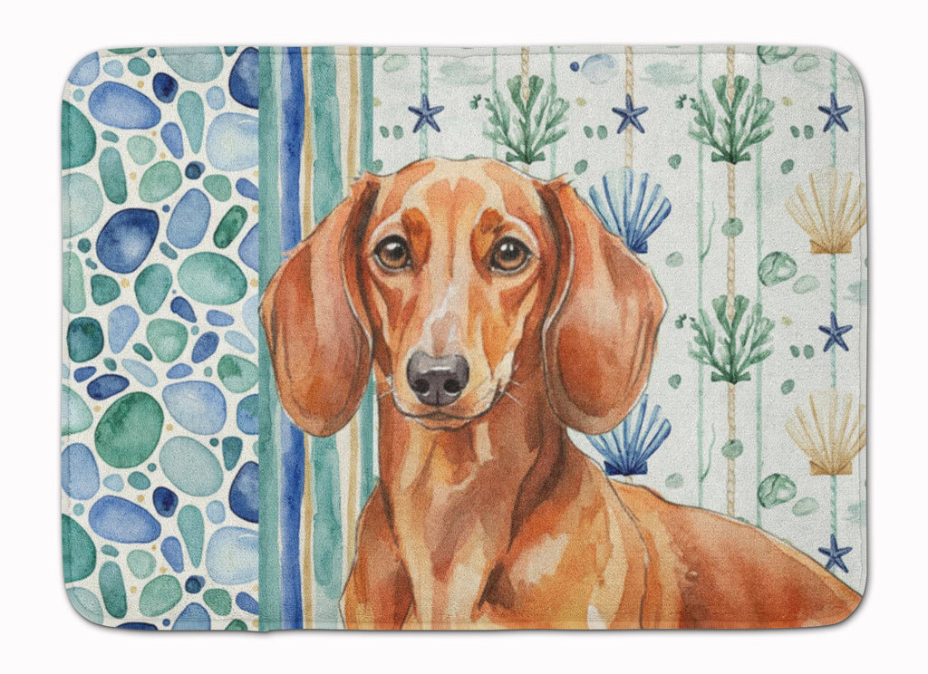 Red Brown Dachshund Coastal Sea Glass Memory Foam Kitchen Mat Machine Washable Anti-Fatigue Cushion Comfort Bath or Kitchen Rug