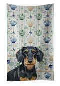 Wirehaired Black and Tan Dachshund Coastal Sea Glass Kitchen Towel Velour Plush Front and Cotton Loop Back Machine Washable