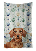 Wirehaired Red Dachshund Coastal Sea Glass Kitchen Towel Velour Plush Front and Cotton Loop Back Machine Washable