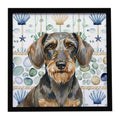 Wirehaired Wild Boar Dachshund Coastal Sea Glass Framed Metal Print Bathroom, Kitchen, Office, Home Decor Wall Art Ready to Hang, Square, 8X8
