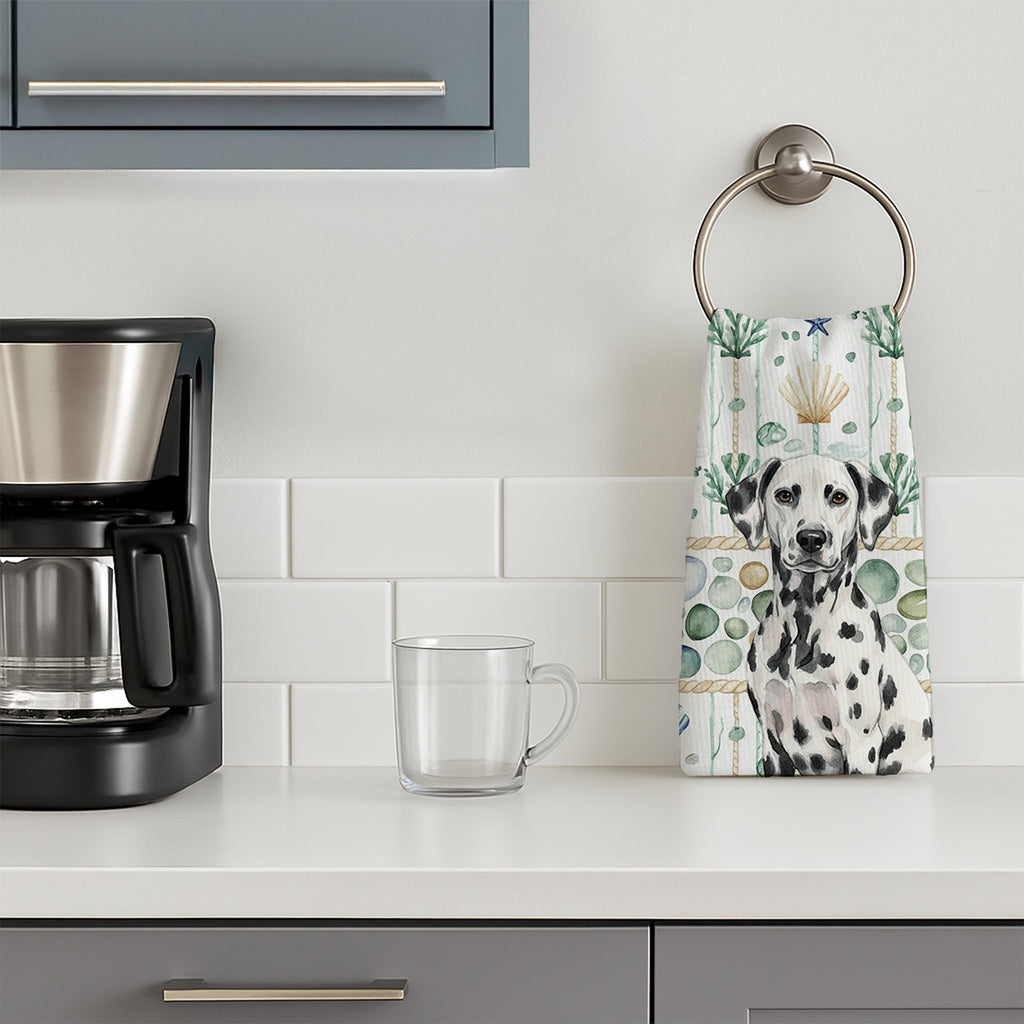 Dalmatian Coastal Sea Glass Kitchen Towel Velour Plush Front and Cotton Loop Back Machine Washable