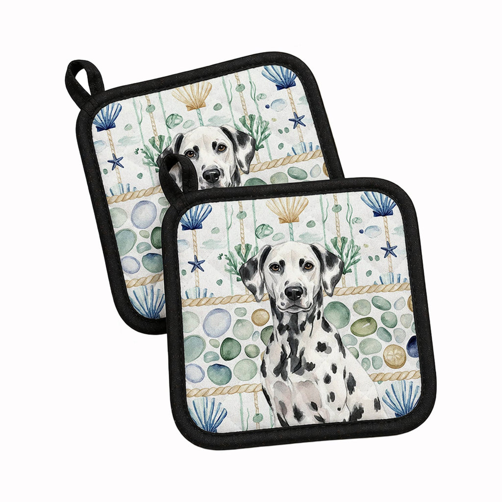Dalmatian Coastal Sea Glass Pot Holder Set of 2 Heat Resistant Quilted Hot Pads 7.5 x 7.5 Inch, Insulated Kitchen Trivets for Cooking & Baking