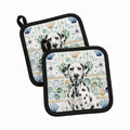 Dalmatian Coastal Sea Glass Pot Holder Set of 2 Heat Resistant Quilted Hot Pads 7.5 x 7.5 Inch, Insulated Kitchen Trivets for Cooking & Baking