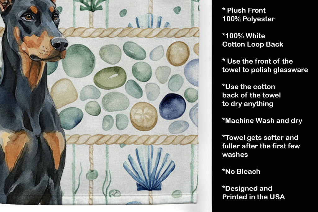 Doberman Pinscher Coastal Sea Glass Kitchen Towel Velour Plush Front and Cotton Loop Back Machine Washable