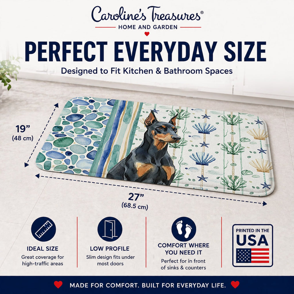 Doberman Pinscher Coastal Sea Glass Memory Foam Kitchen Mat Machine Washable Anti-Fatigue Cushion Comfort Bath or Kitchen Rug