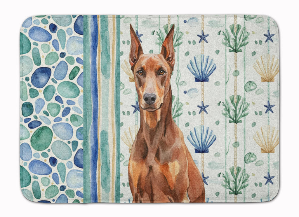 Red Doberman Pinscher Coastal Sea Glass Memory Foam Kitchen Mat Machine Washable Anti-Fatigue Cushion Comfort Bath or Kitchen Rug