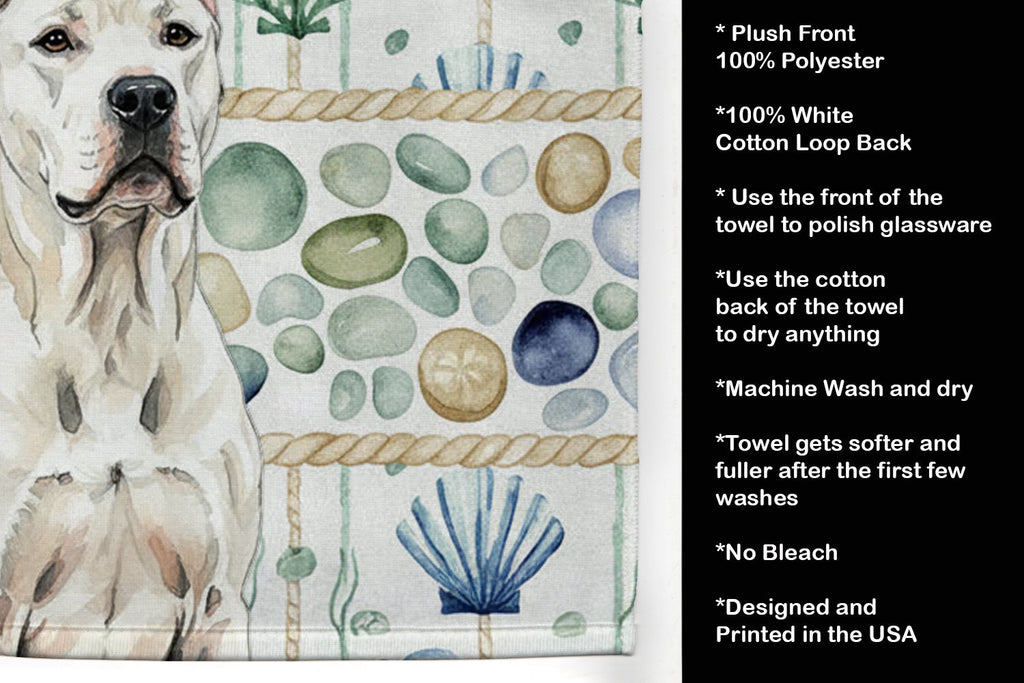 Dogo Argentino Coastal Sea Glass Kitchen Towel Velour Plush Front and Cotton Loop Back Machine Washable