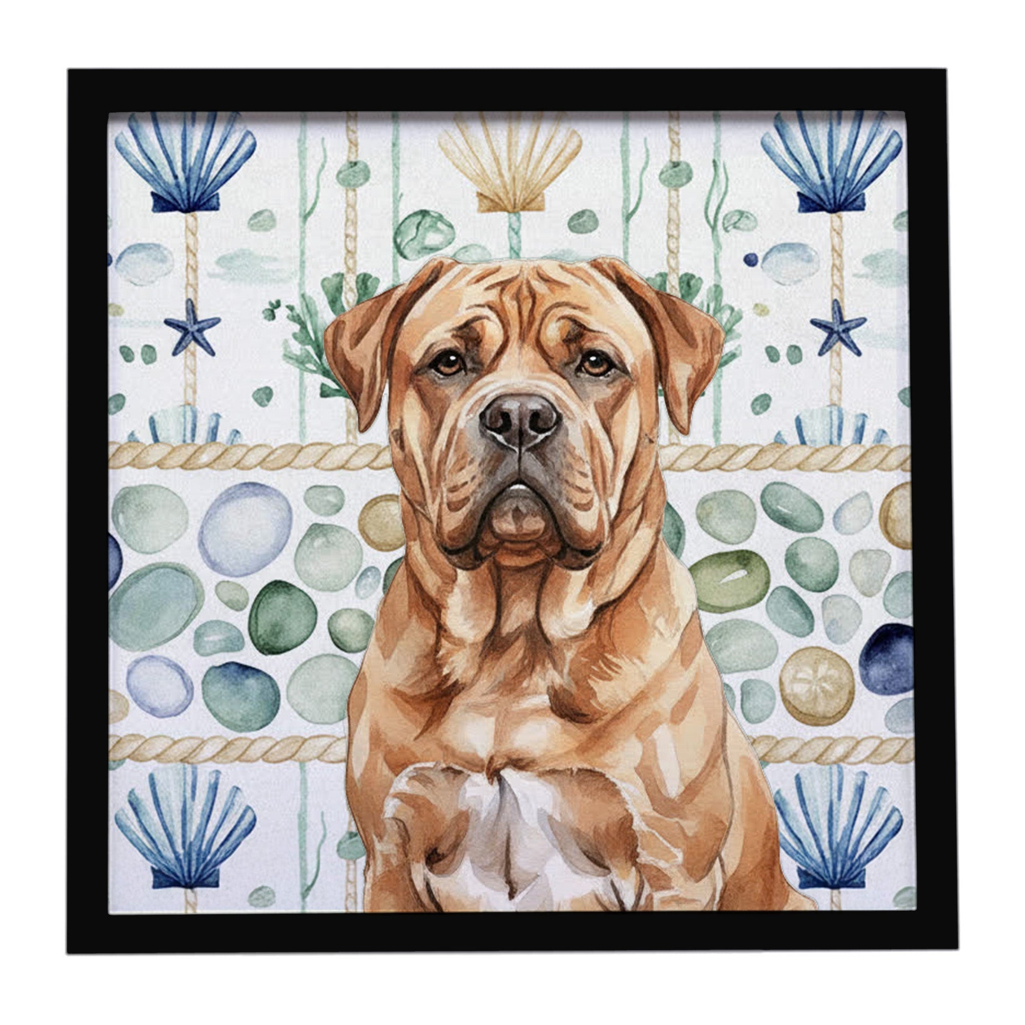 Dogue de Bordeaux Coastal Sea Glass Framed Metal Print Bathroom, Kitchen, Office, Home Decor Wall Art Ready to Hang, Square, 8X8