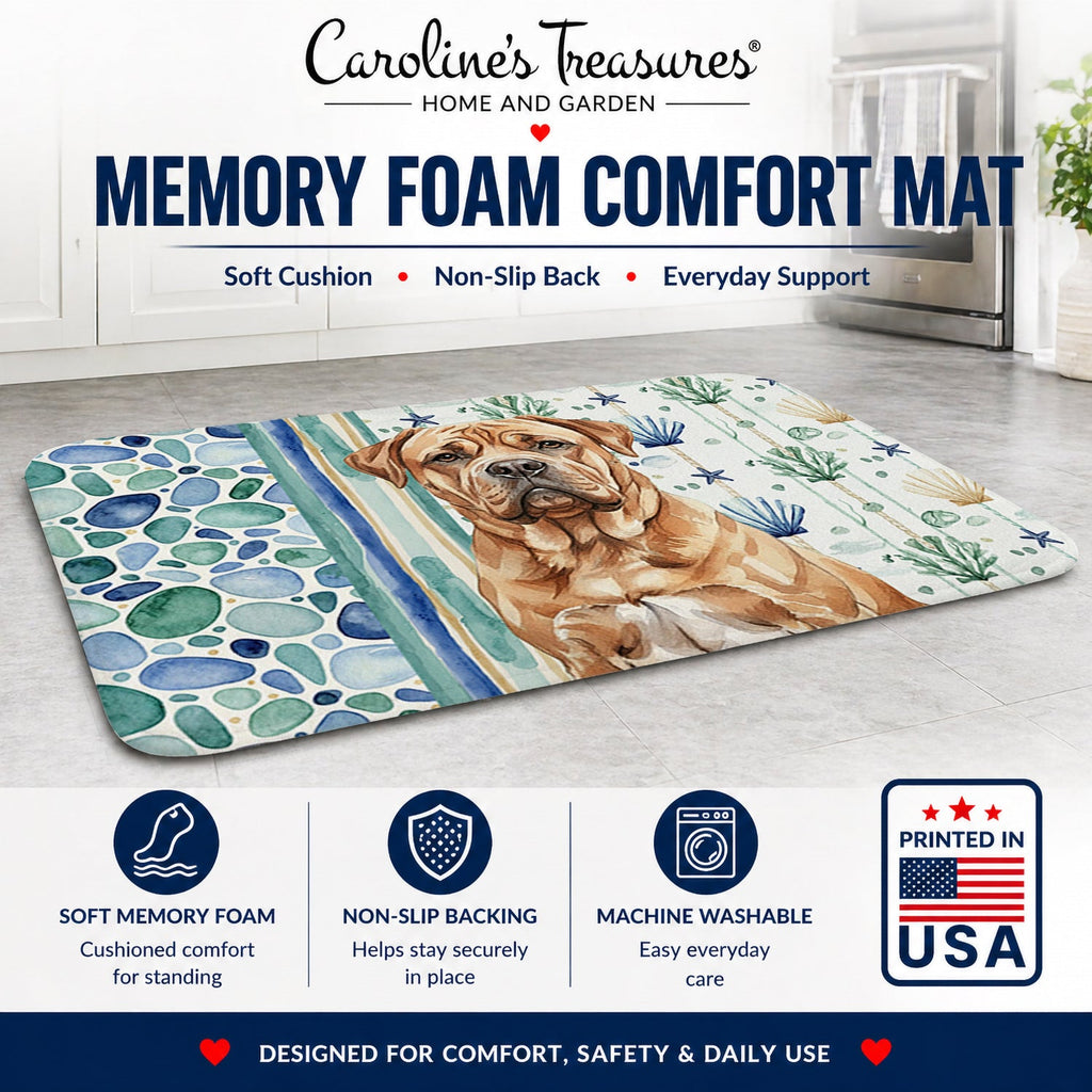 Dogue de Bordeaux Coastal Sea Glass Memory Foam Kitchen Mat Machine Washable Anti-Fatigue Cushion Comfort Bath or Kitchen Rug