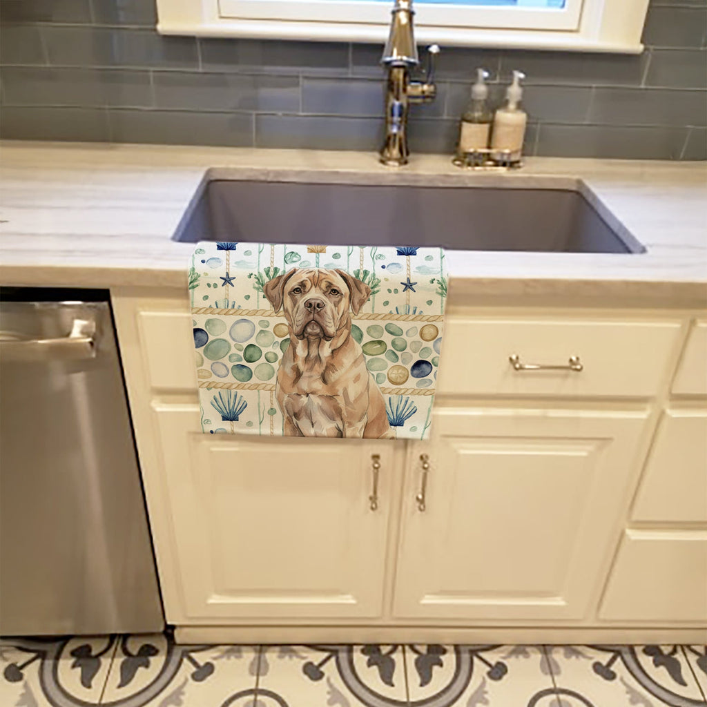 Isabella Dogue de Bordeaux Coastal Sea Glass Kitchen Towel Velour Plush Front and Cotton Loop Back Machine Washable