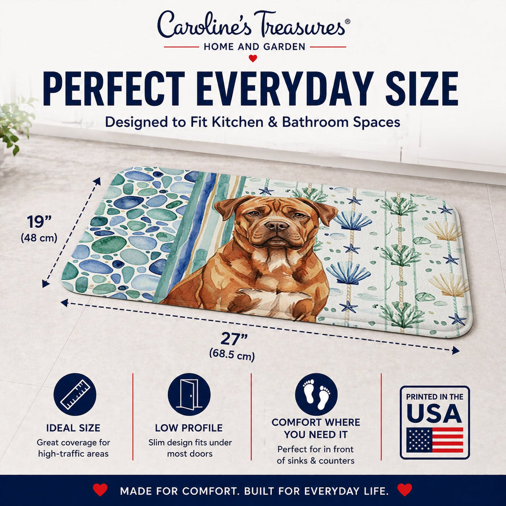 Mahogany Dogue de Bordeaux Coastal Sea Glass Memory Foam Kitchen Mat Machine Washable Anti-Fatigue Cushion Comfort Bath or Kitchen Rug