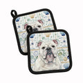 White English Bulldog Coastal Sea Glass Pot Holder Set of 2 Heat Resistant Quilted Hot Pads 7.5 x 7.5 Inch, Insulated Kitchen Trivets for Cooking & Baking