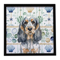 Blue Roan & Tan English Cocker Spaniel Coastal Sea Glass Framed Metal Print Bathroom, Kitchen, Office, Home Decor Wall Art Ready to Hang, Square, 8X8
