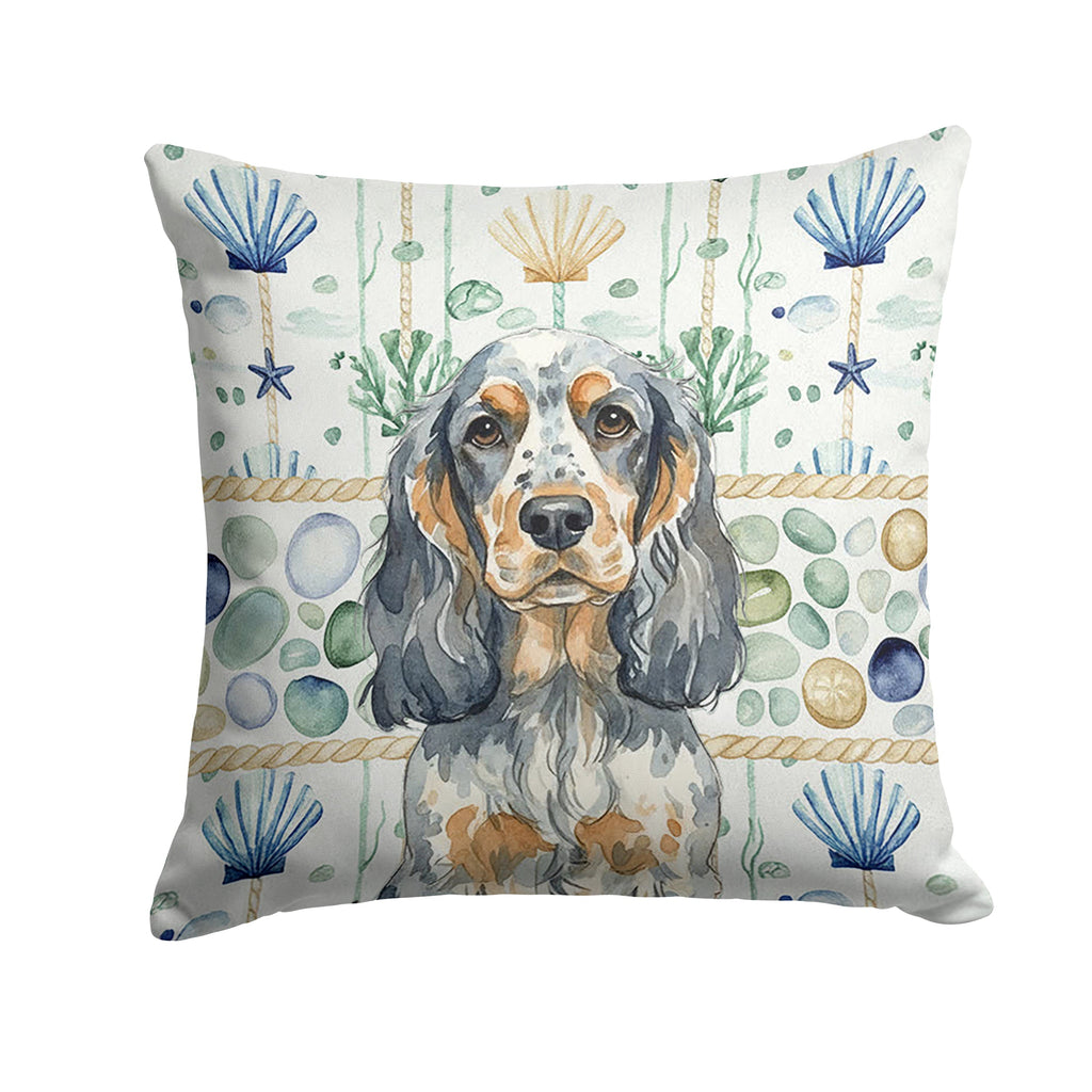 Blue Roan & Tan English Cocker Spaniel Coastal Sea Glass Decorative Throw Pillow 14x14 Indoor Outdoor Accent Cushion, Fabric Cover with Insert for Sofa, Bed, Porch & Living Room