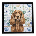 Liver English Cocker Spaniel Coastal Sea Glass Framed Metal Print Bathroom, Kitchen, Office, Home Decor Wall Art Ready to Hang, Square, 8X8