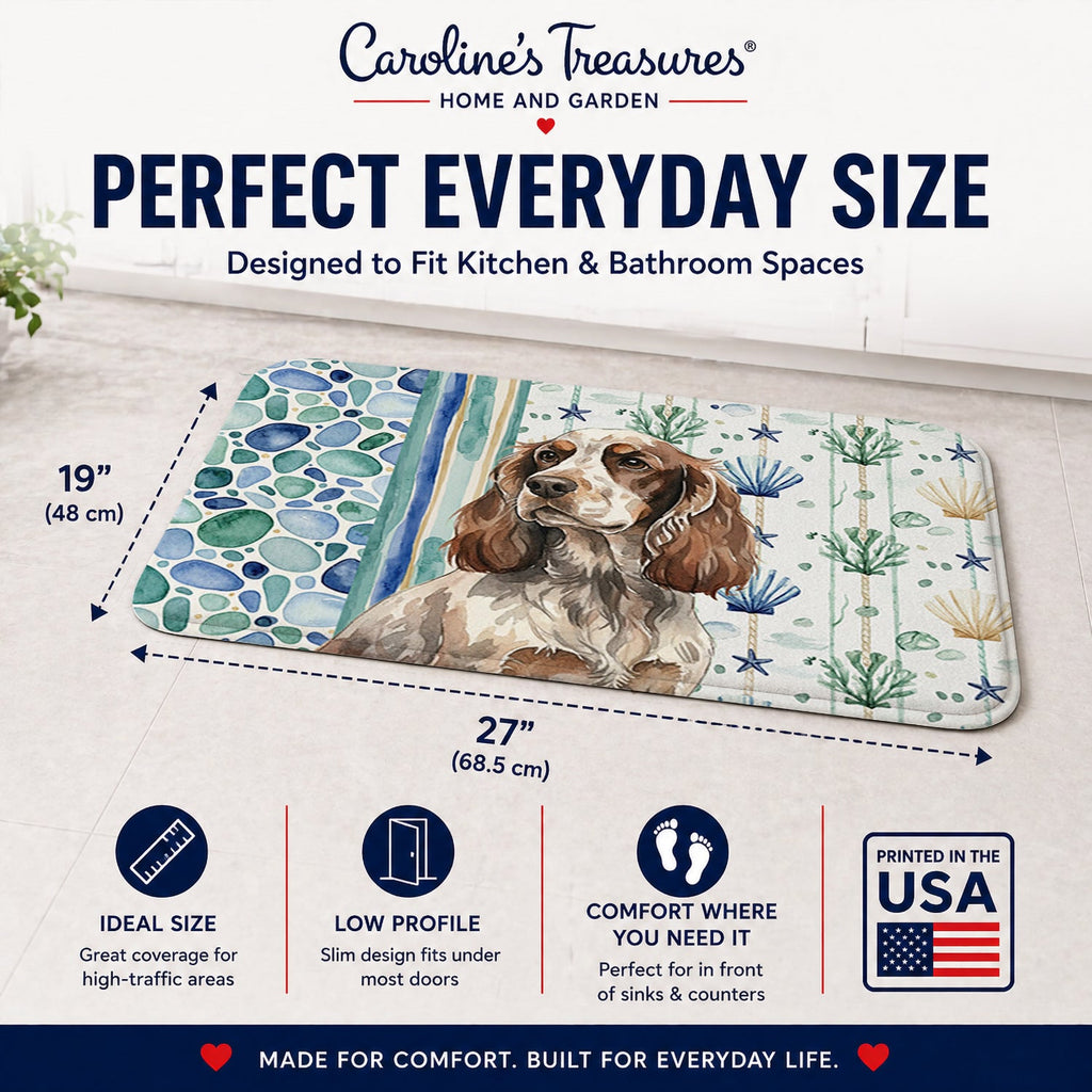 Liver Roan English Cocker Spaniel Coastal Sea Glass Memory Foam Kitchen Mat Machine Washable Anti-Fatigue Cushion Comfort Bath or Kitchen Rug