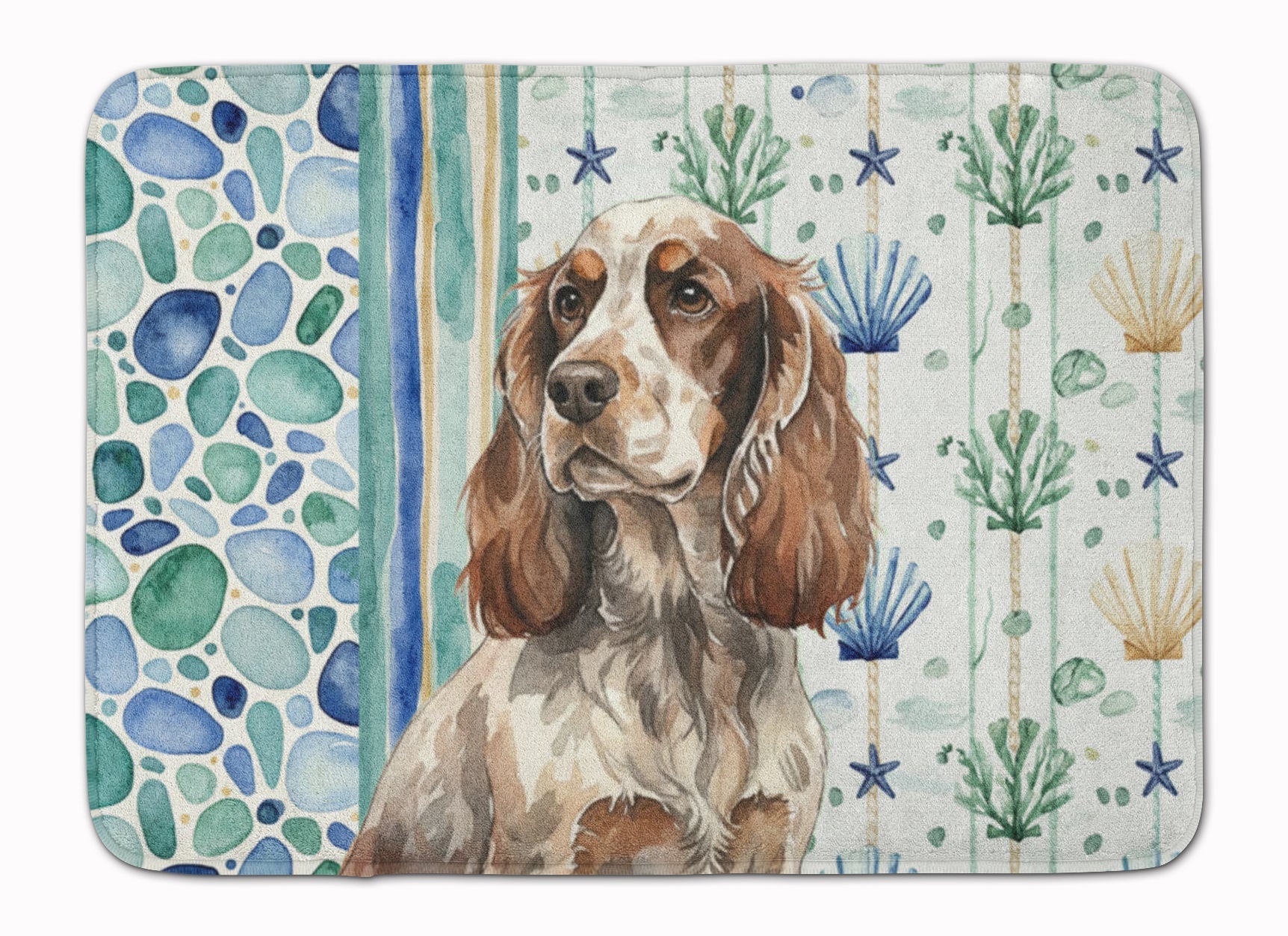 Liver Roan English Cocker Spaniel Coastal Sea Glass Memory Foam Kitchen Mat Machine Washable Anti-Fatigue Cushion Comfort Bath or Kitchen Rug
