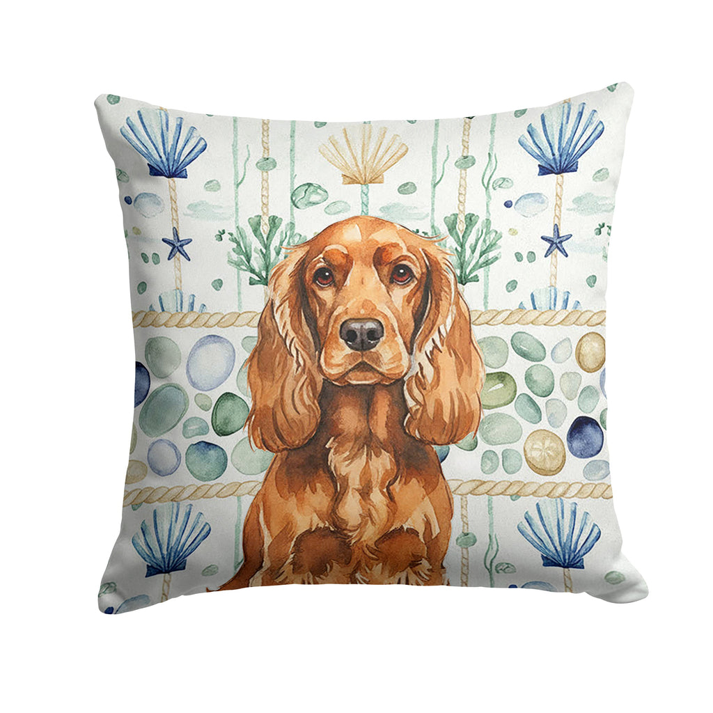 Red English Cocker Spaniel Coastal Sea Glass Decorative Throw Pillow 18x18 Indoor Outdoor Accent Cushion, Fabric Cover with Insert for Sofa, Bed, Porch & Living Room