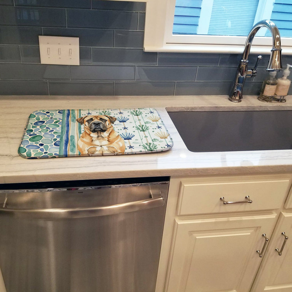 Apricot English Mastiff Coastal Sea Glass Dish Drying Mat Absorbent Dish Drying Mat Pad for Kitchen Counter Dish Drainer Mat for Countertop, 14 x 21", Multicolor