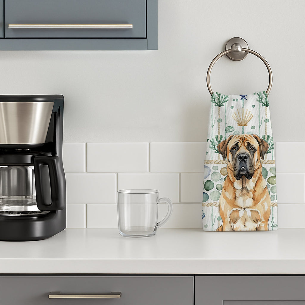 Apricot English Mastiff Coastal Sea Glass Kitchen Towel Velour Plush Front and Cotton Loop Back Machine Washable