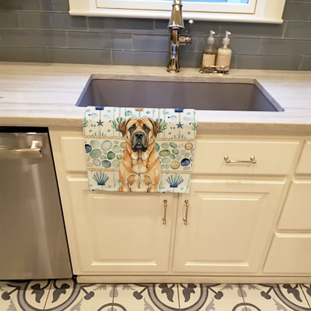Apricot English Mastiff Coastal Sea Glass Kitchen Towel Velour Plush Front and Cotton Loop Back Machine Washable