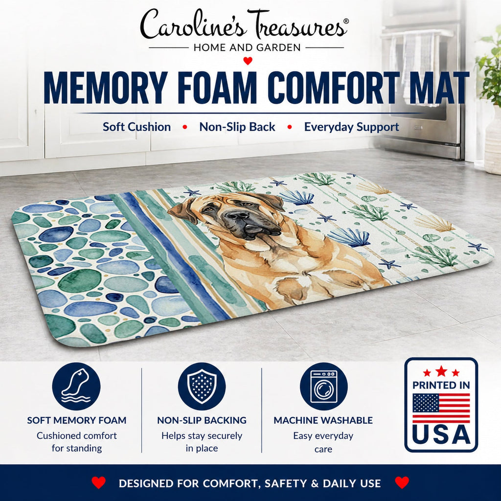 Apricot English Mastiff Coastal Sea Glass Memory Foam Kitchen Mat Machine Washable Anti-Fatigue Cushion Comfort Bath or Kitchen Rug