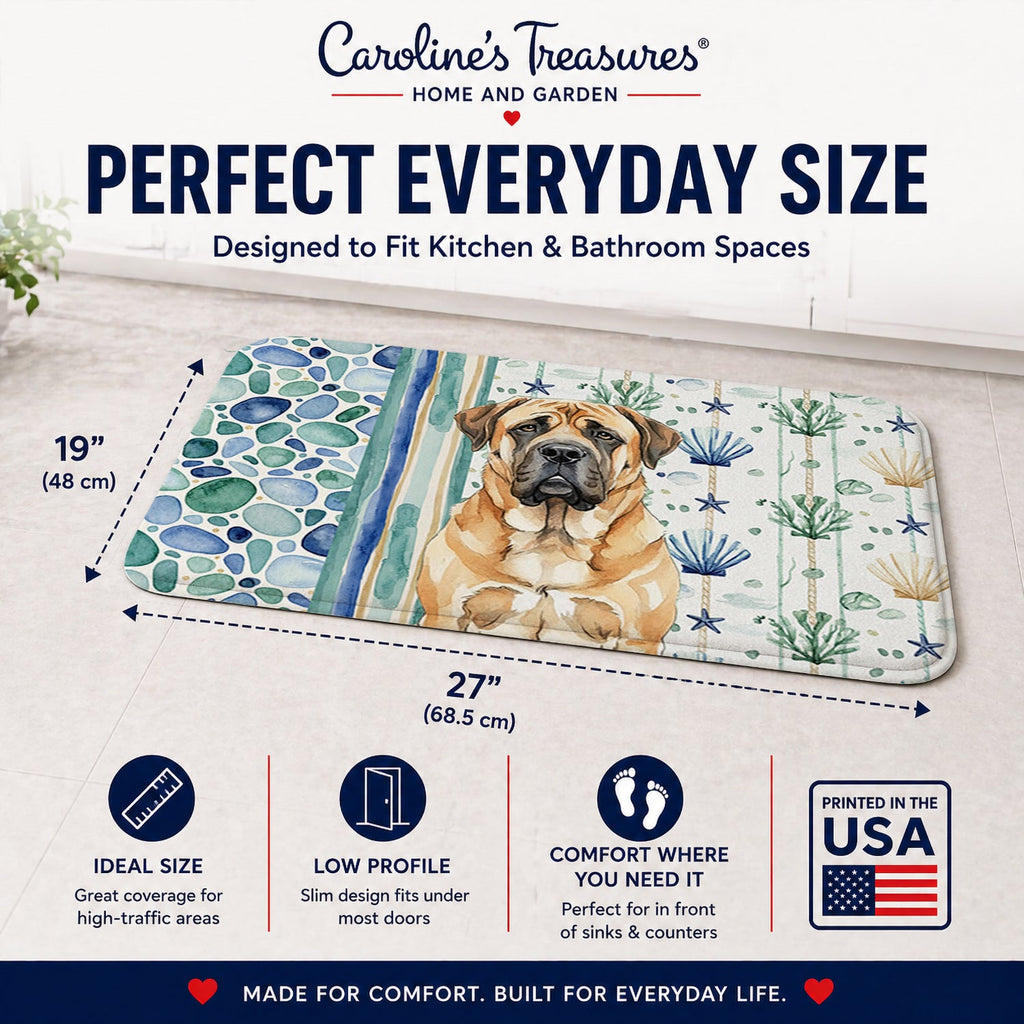 Apricot English Mastiff Coastal Sea Glass Memory Foam Kitchen Mat Machine Washable Anti-Fatigue Cushion Comfort Bath or Kitchen Rug
