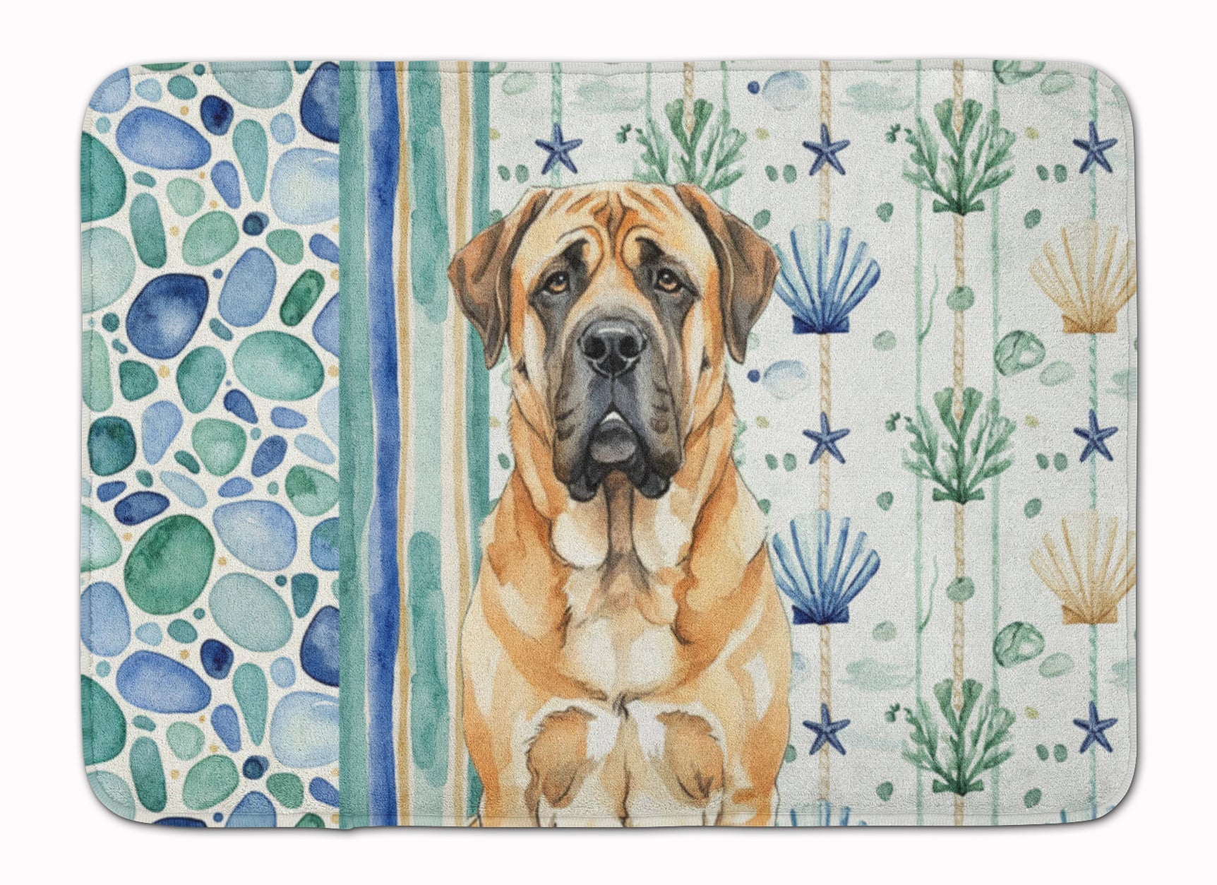 Apricot English Mastiff Coastal Sea Glass Memory Foam Kitchen Mat Machine Washable Anti-Fatigue Cushion Comfort Bath or Kitchen Rug