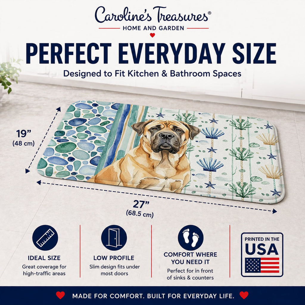 Fawn English Mastiff Coastal Sea Glass Memory Foam Kitchen Mat Machine Washable Anti-Fatigue Cushion Comfort Bath or Kitchen Rug