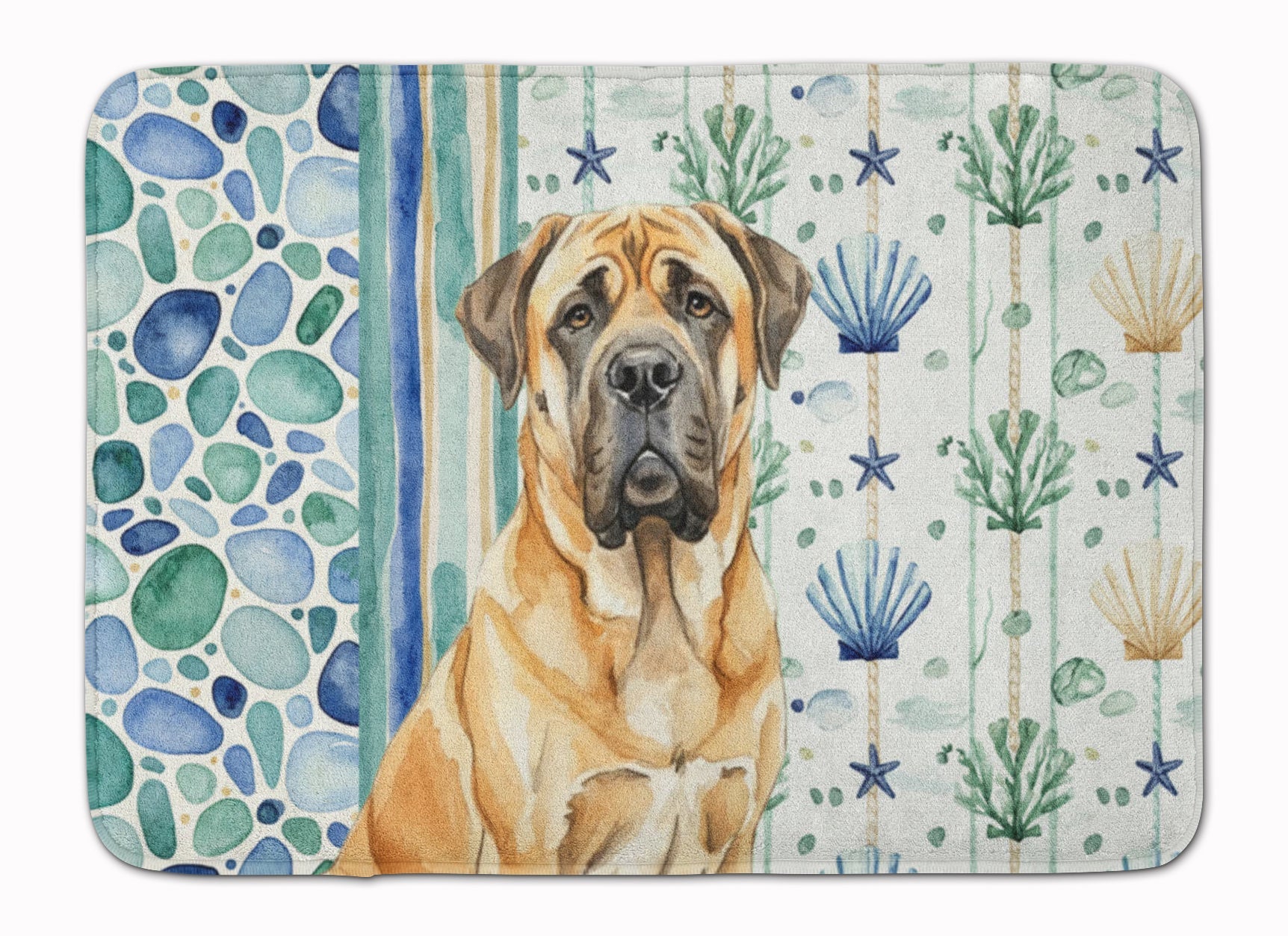 Fawn English Mastiff Coastal Sea Glass Memory Foam Kitchen Mat Machine Washable Anti-Fatigue Cushion Comfort Bath or Kitchen Rug