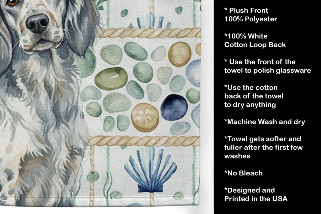 Blue Belton English Setter Coastal Sea Glass Kitchen Towel Velour Plush Front and Cotton Loop Back Machine Washable