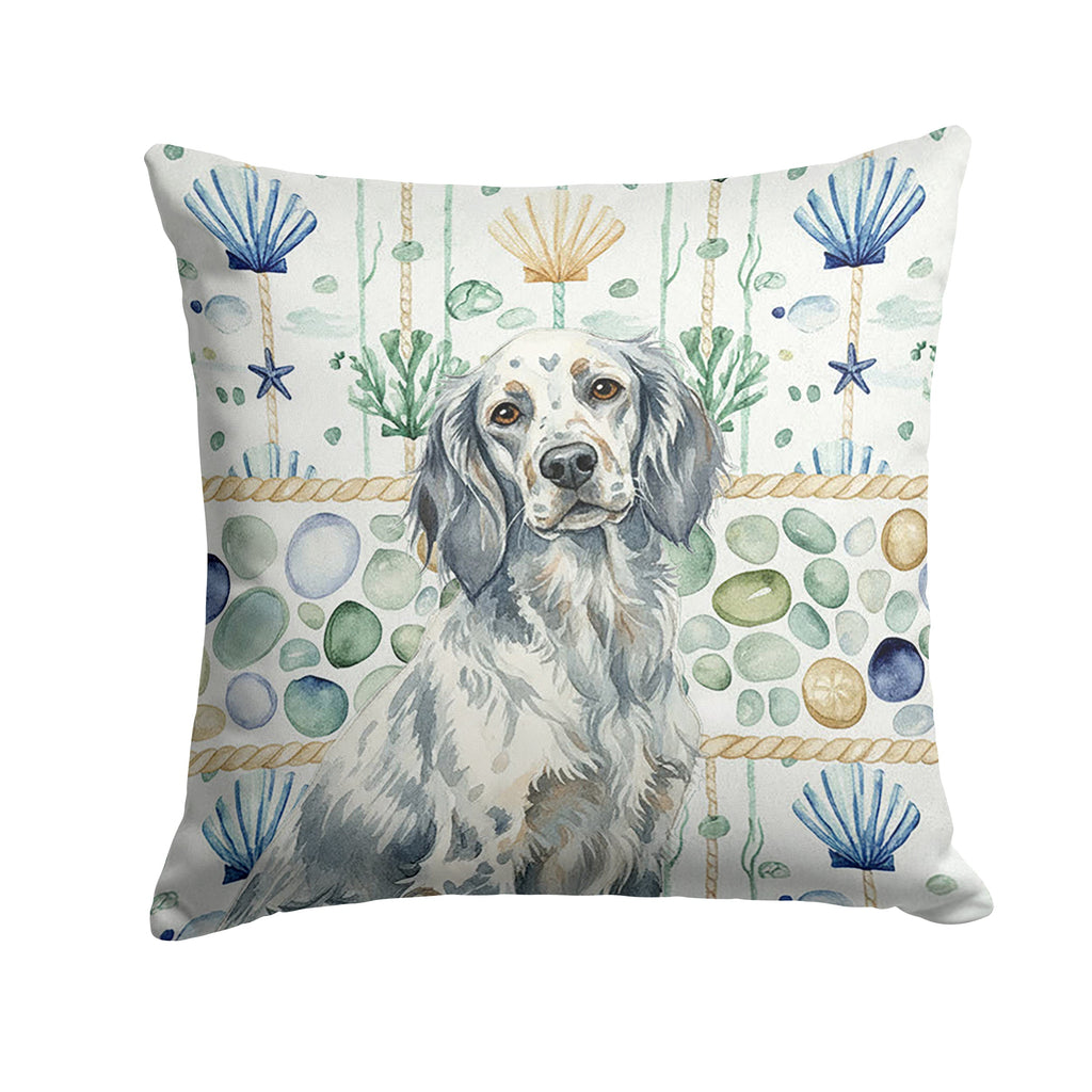 Blue Belton English Setter Coastal Sea Glass Decorative Throw Pillow 18x18 Indoor Outdoor Accent Cushion, Fabric Cover with Insert for Sofa, Bed, Porch & Living Room
