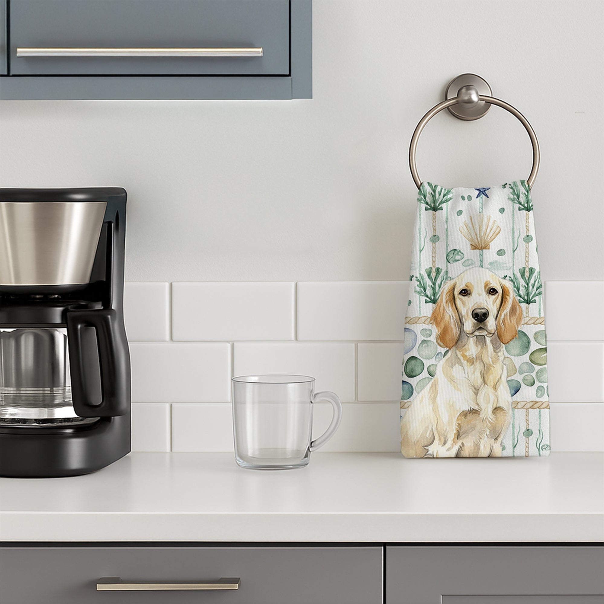 Lemon Belton English Setter Coastal Sea Glass Kitchen Towel Velour Plush Front and Cotton Loop Back Machine Washable