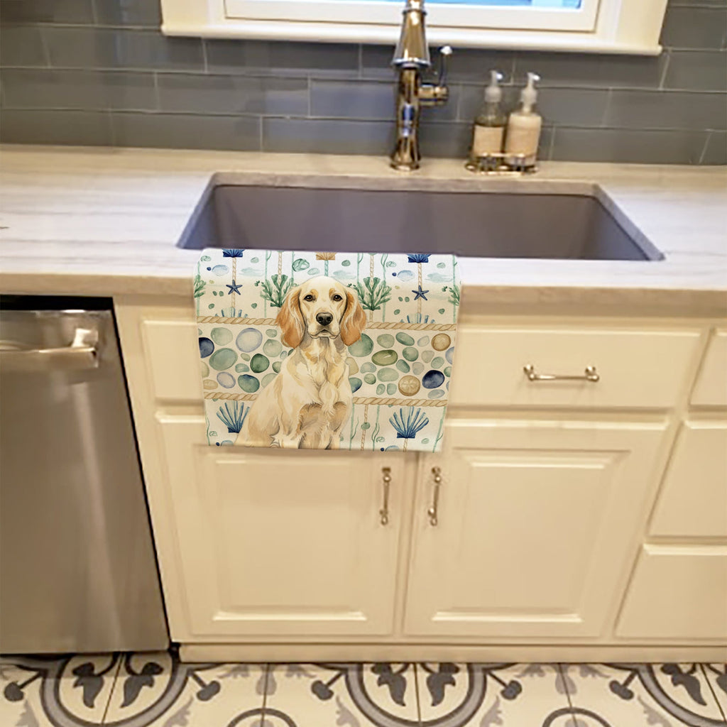 Lemon Belton English Setter Coastal Sea Glass Kitchen Towel Velour Plush Front and Cotton Loop Back Machine Washable