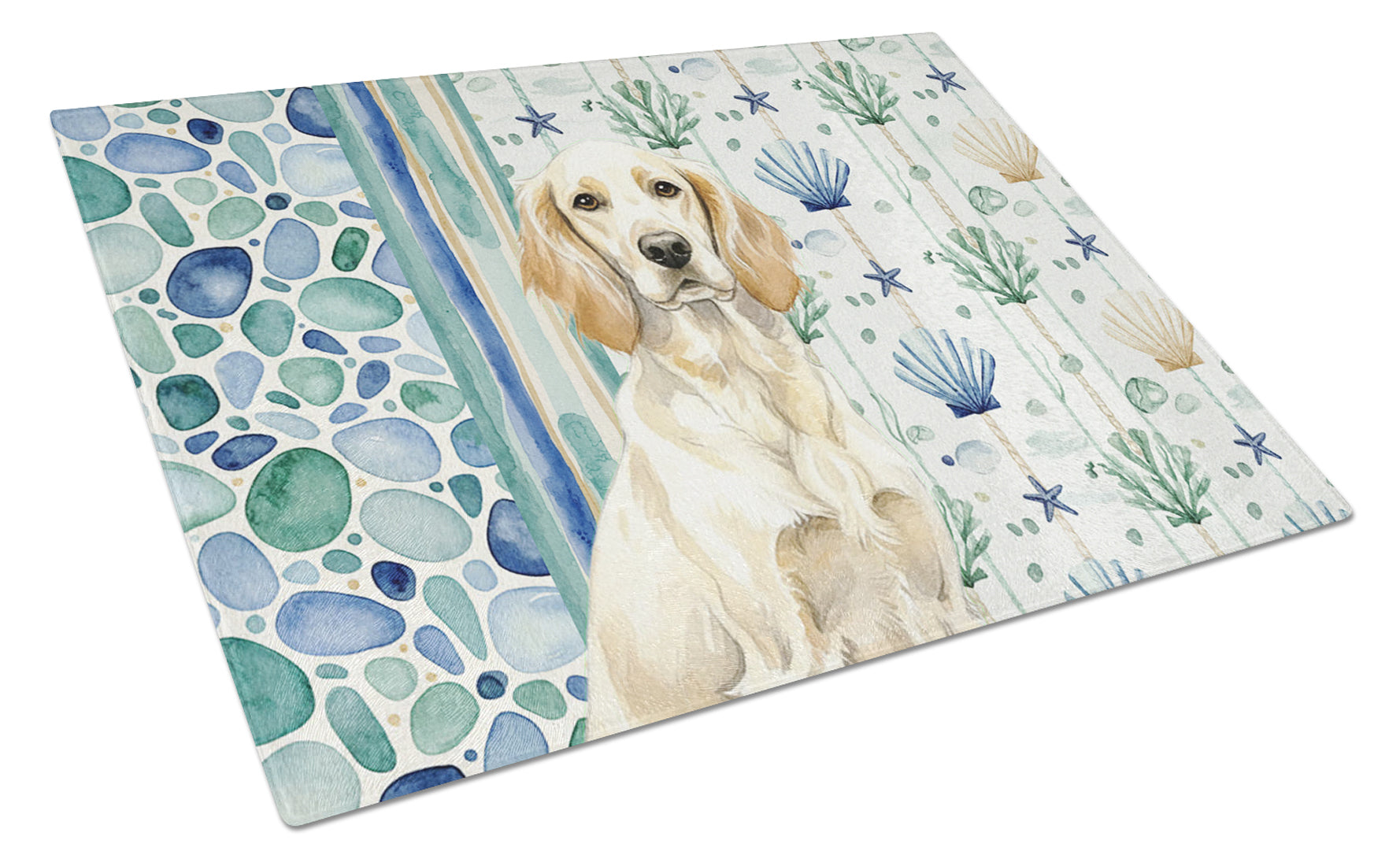 Lemon Belton English Setter Coastal Sea Glass Cutting Board Tempered Glass Kitchen Cutting Surface, Heat Resistant Chopping, Non-Slip Feet, Food Prep & Serving