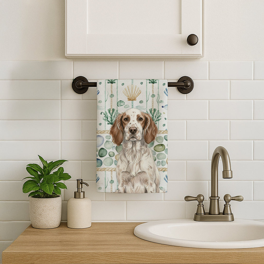 Liver Belton English Setter Coastal Sea Glass Kitchen Towel Velour Plush Front and Cotton Loop Back Machine Washable