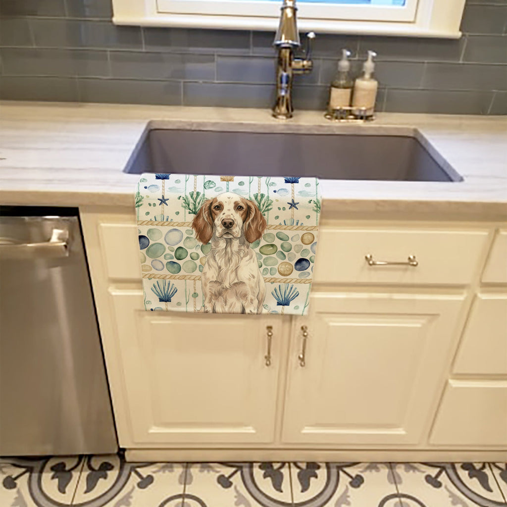 Liver Belton English Setter Coastal Sea Glass Kitchen Towel Velour Plush Front and Cotton Loop Back Machine Washable