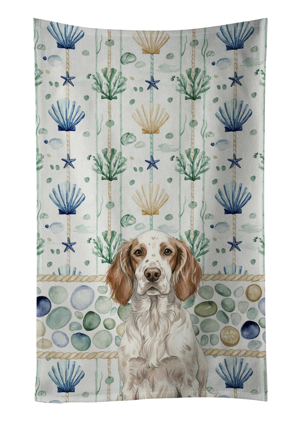 Liver Belton English Setter Coastal Sea Glass Kitchen Towel Velour Plush Front and Cotton Loop Back Machine Washable