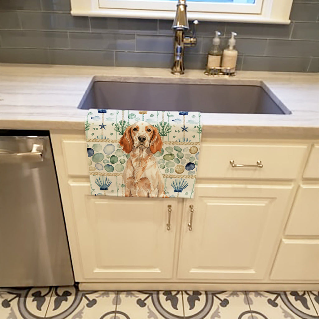 Orange Belton English Setter Coastal Sea Glass Kitchen Towel Velour Plush Front and Cotton Loop Back Machine Washable