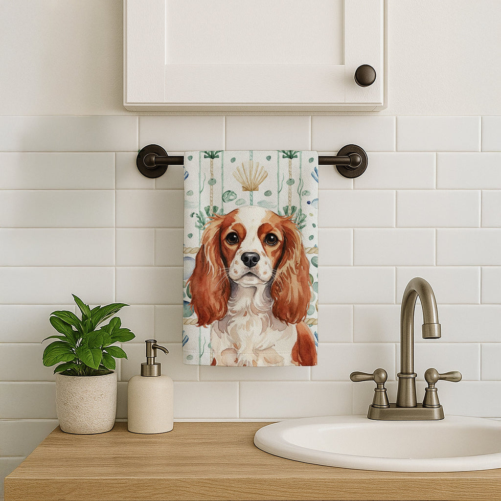 Blenheim English Toy Spaniel Coastal Sea Glass Kitchen Towel Velour Plush Front and Cotton Loop Back Machine Washable