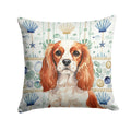 Blenheim English Toy Spaniel Coastal Sea Glass Decorative Throw Pillow 14x14 Indoor Outdoor Accent Cushion, Fabric Cover with Insert for Sofa, Bed, Porch & Living Room