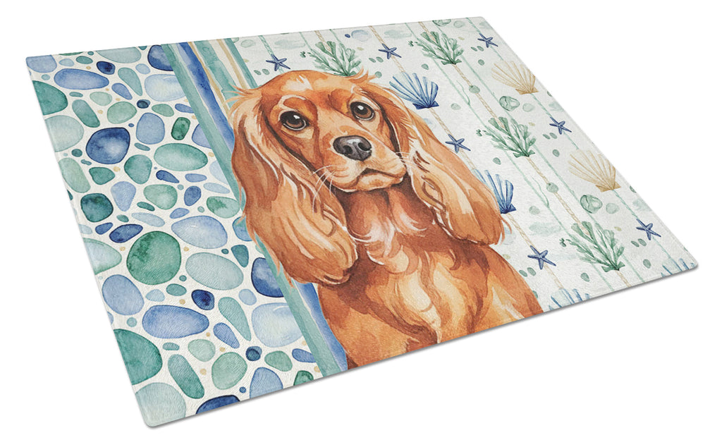 Ruby English Toy Spaniel Coastal Sea Glass Cutting Board Tempered Glass Kitchen Cutting Surface, Heat Resistant Chopping, Non-Slip Feet, Food Prep & Serving