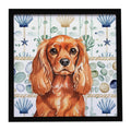Ruby English Toy Spaniel Coastal Sea Glass Framed Metal Print Bathroom, Kitchen, Office, Home Decor Wall Art Ready to Hang, Square, 8X8
